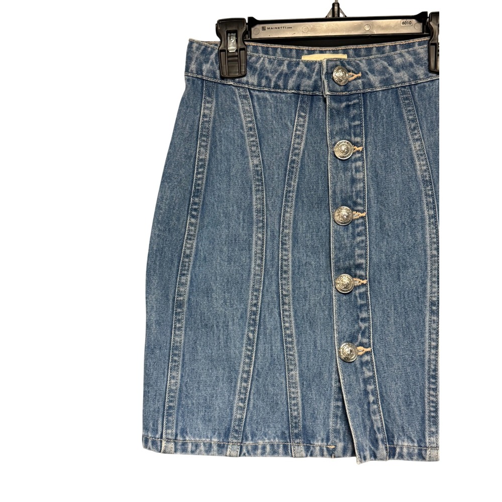 L'AGENCE Denim Button Front A Line Mini Skirt Size‎ 22 (XXS) Blue Wash $265 NWOT - Picture 2 of 8